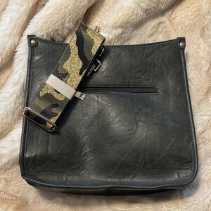 Deep Green/Black Leather Purse with Camouflage Strap
